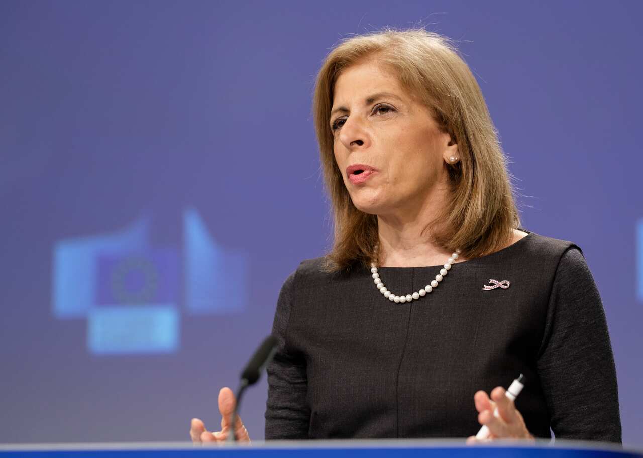 European Commissioner for Health and Food Safety Stella Kyriakides is talks to the media in Brussels, Belgium, on 29 January.