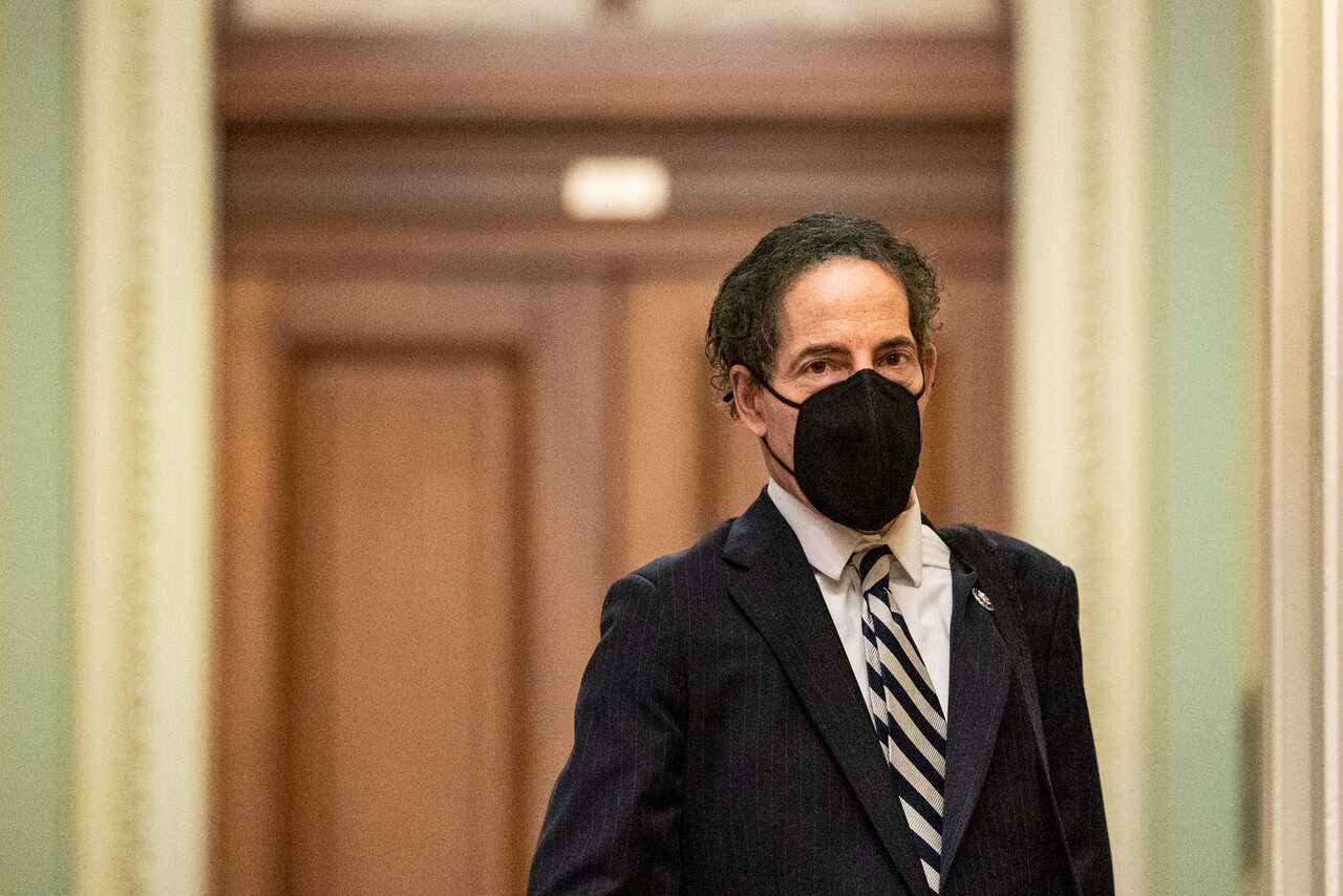 Lead House impeachment manager Jamie Raskin walks on the Senate Side of the US Capitol Building on Thursday, 11 February.
