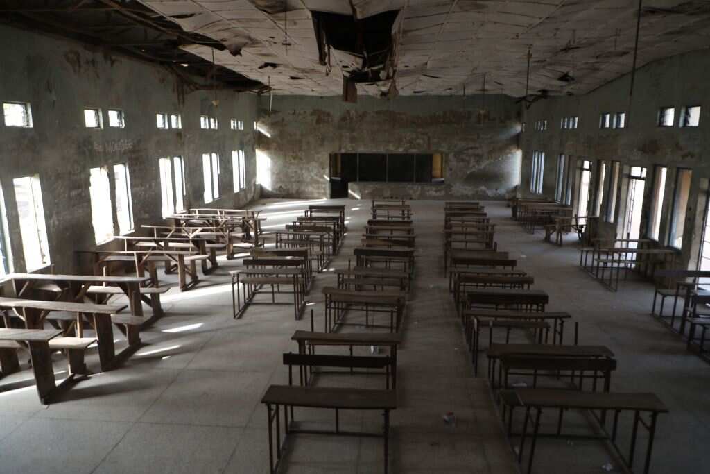 An empty classroom of the Government Science College where gunmen kidnapped dozens of students and staffs, in Kagara, Nigeria on 18 February, 2021. 