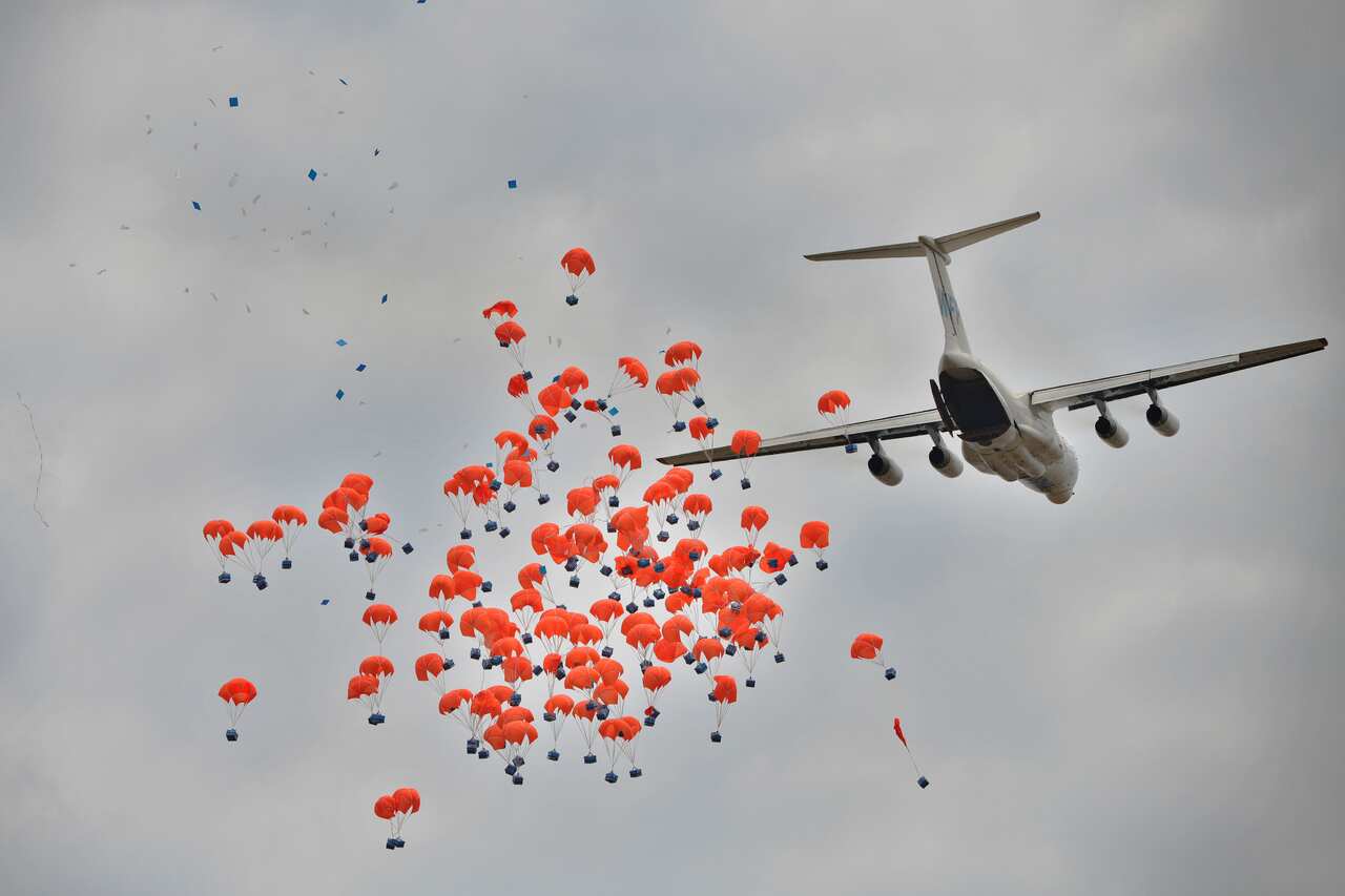Food aid parcels being dropped in South Sudan last year. 