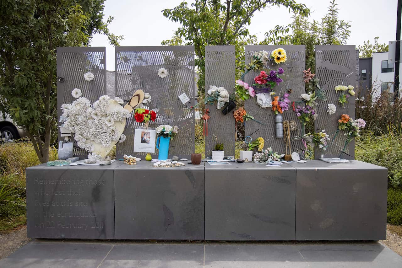 A memorial for those who died at the site of the former Canterbury TV building.