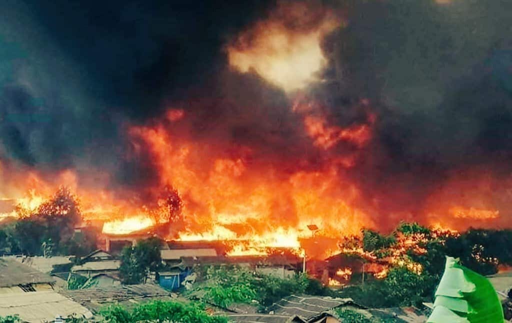 A view from the Balukhali Rohingya camp after a huge fire broken out in Coxs Bazar, Bangladesh on 22 March.