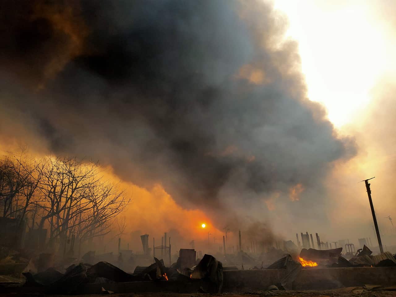A view from the Balukhali Rohingya camp after a huge fire broken out in Coxs Bazar, Bangladesh on Monday.