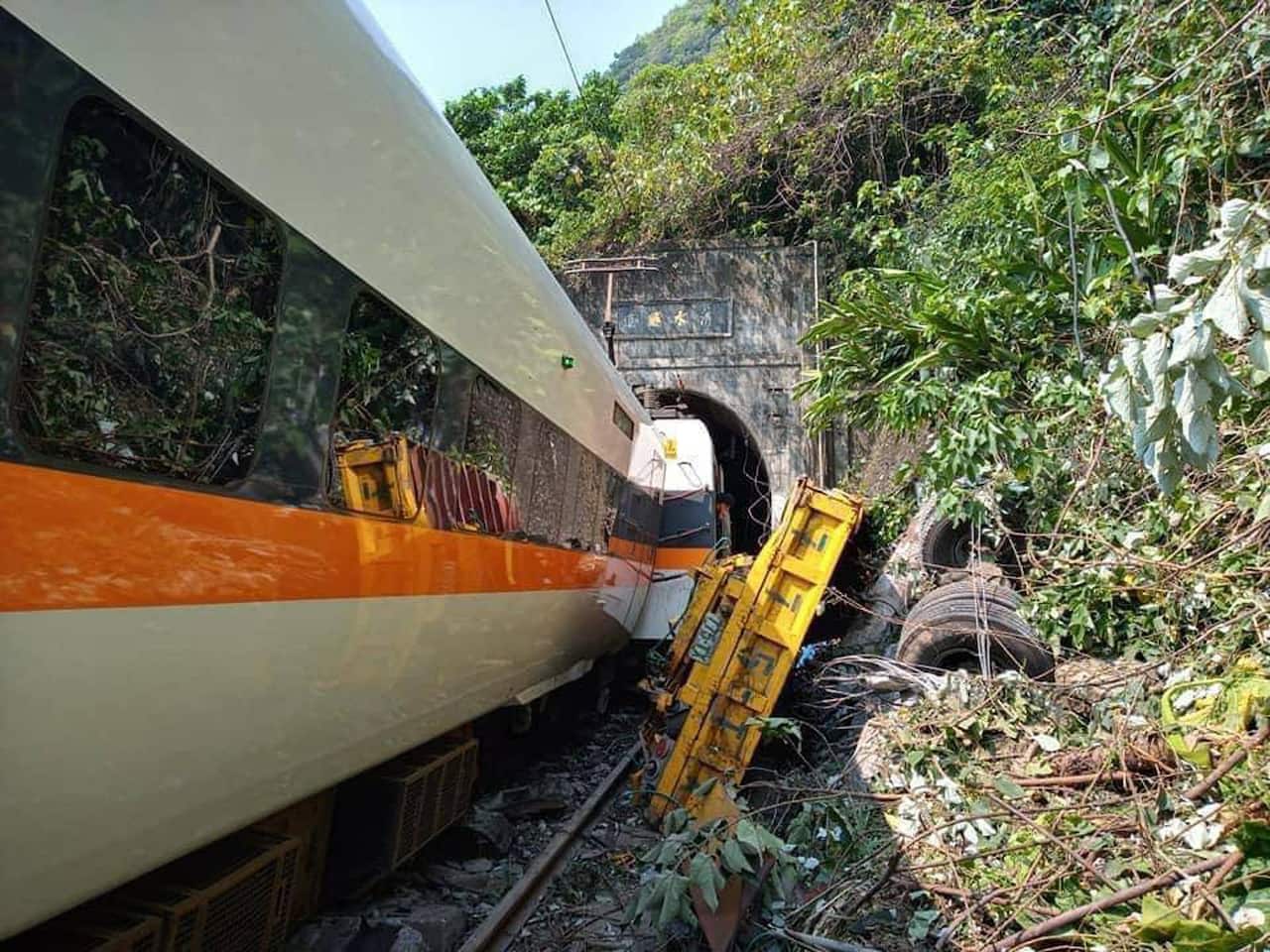 The train, traveling to Taitung, came off the rails in a tunnel, causing some carriages to hit the wall of the tunnel, fire authorities said.
