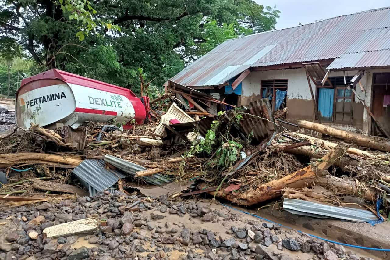 Debris is left behind in the town of Adonara in East Flores on 4 April, after flash floods and landslides swept eastern Indonesia and neighbouring Timor-Leste.