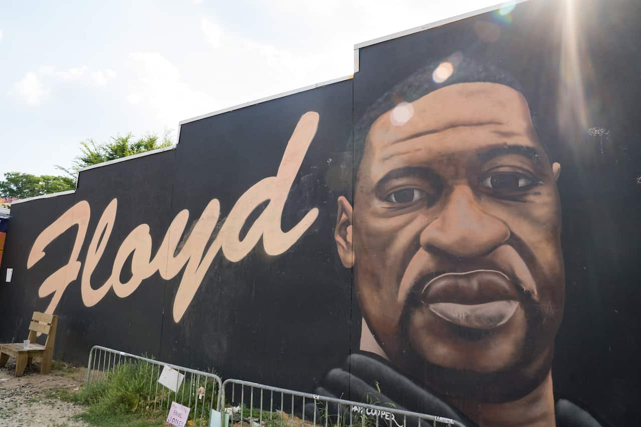 A mural of George Floyd is shown on the anniversary of his death on 25 May, 2021 in Atlanta, Georgia.