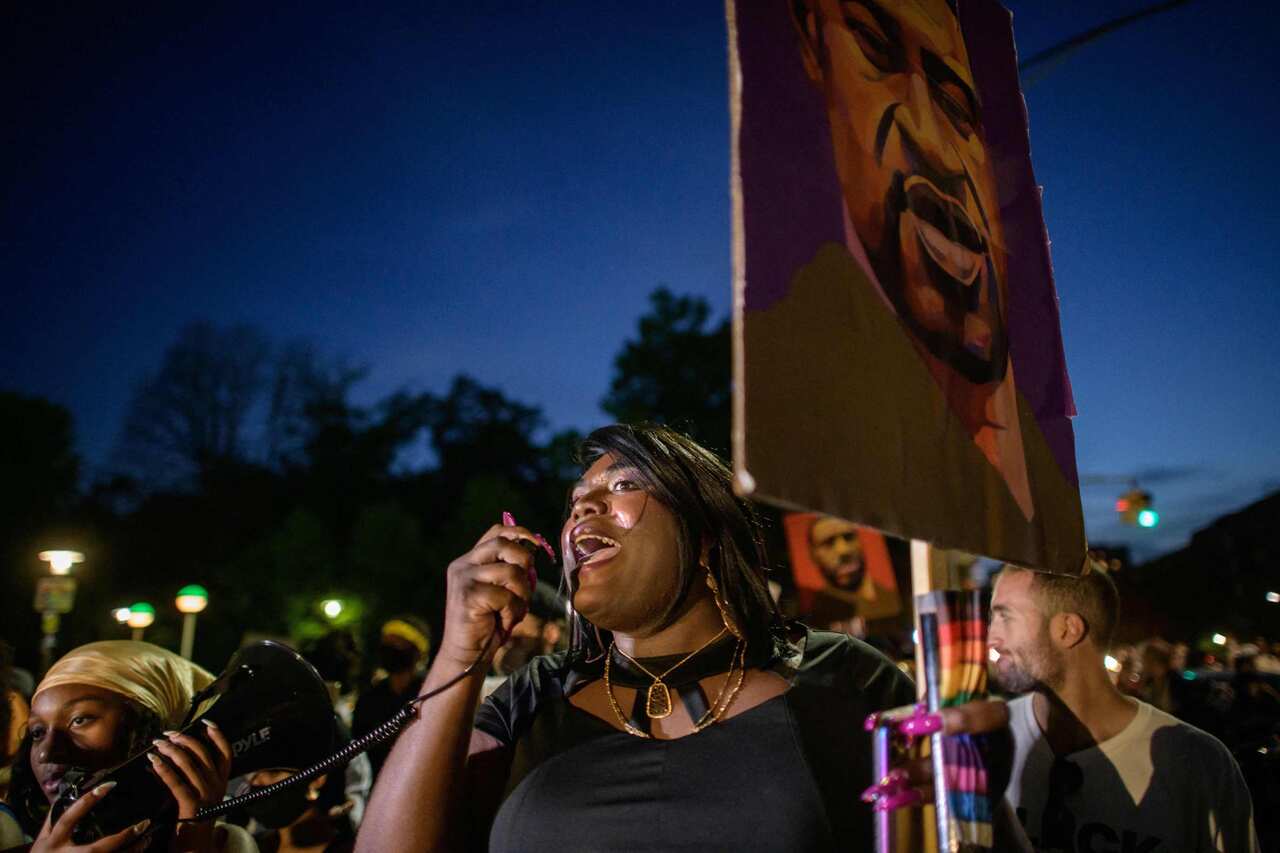 Black Lives Matter protesters march on the anniversary of the death of George Floyd, in Brooklyn, New York on 25 May, 2021.