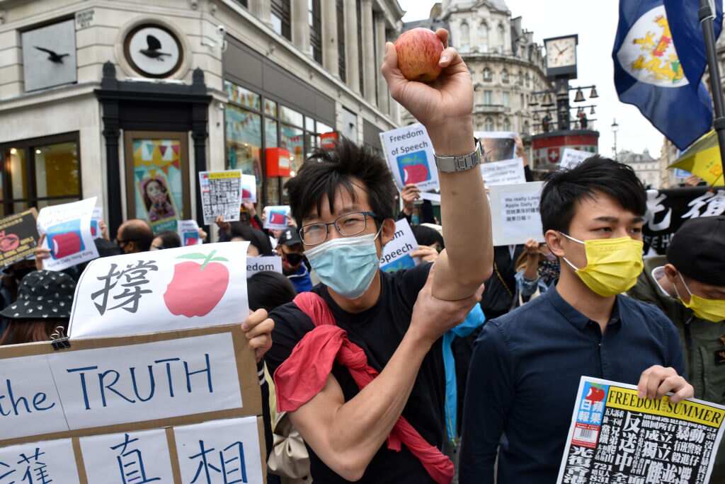 People protesting for press freedom in Hong Kong.