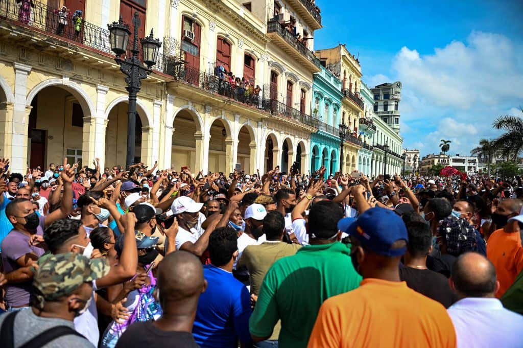 People take part in a demonstration against the government of Cuban President Miguel Diaz-Canel in Havana, on 11 July, 2021.