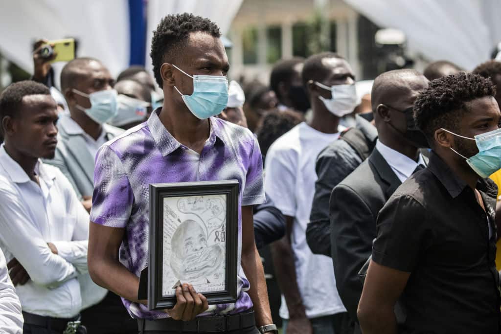 Guests attend the funeral for slain Haitian President Jovenel Mose, on 23 July, 2021, in Cap-Haitien, Haiti.