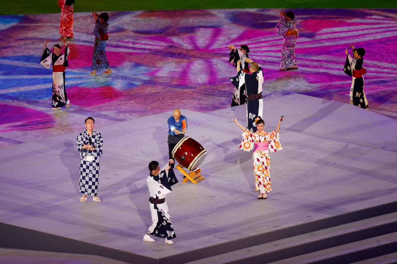 Dancers perform during the Closing Ceremony of the Tokyo 2020 Olympic Games at Olympic Stadium on August 08, 2021 in Tokyo, Japan.