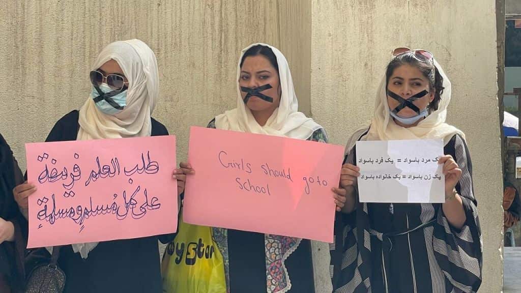 Afghan women stage "silent protest" for their education rights in Kabul, Afghanistan on 19 September.
