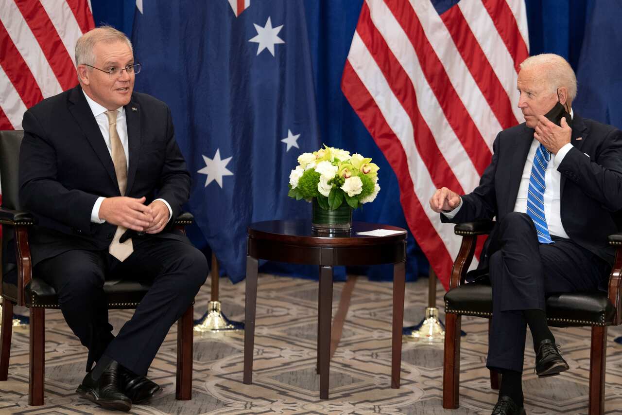 Australian Prime Minister Scott Morrison meets with Joe Biden in September 2021.