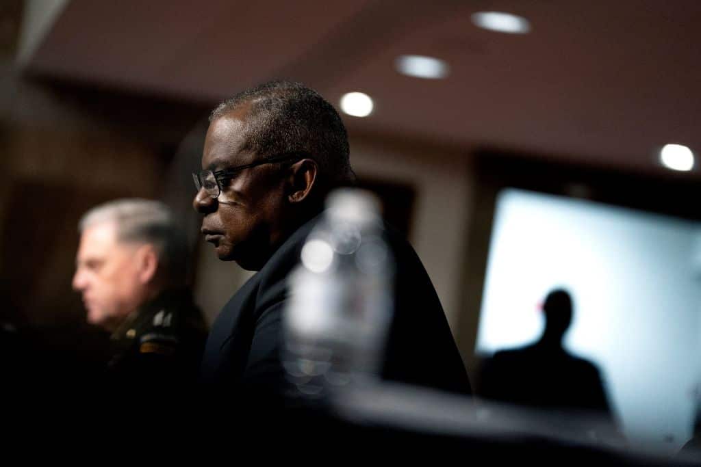 US Army General Mark Milley, Chairman of the Joint Chiefs of Staff, left, and Secretary of Defense Lloyd Austin during a Senate Armed Services Committee hearing