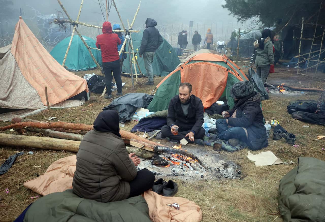 Migrant tent camp on Belarusian-Polish border