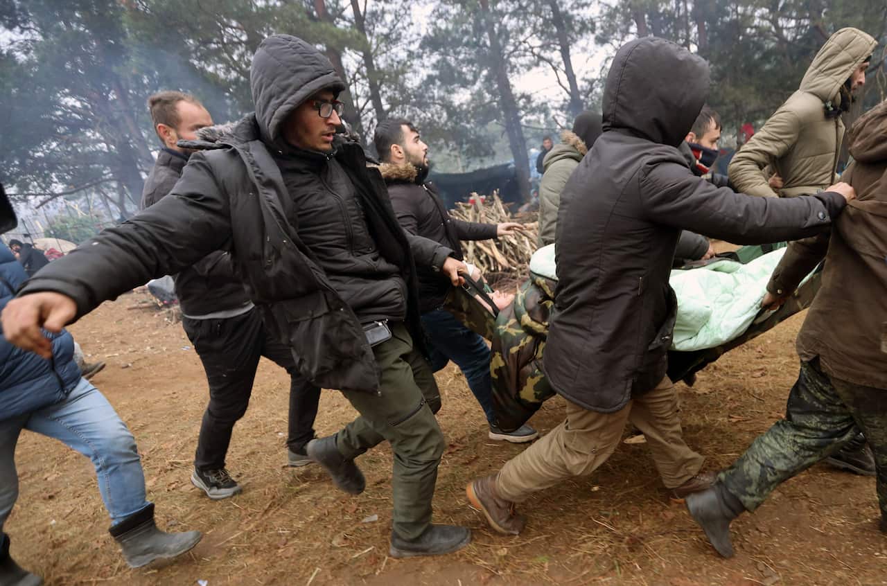 Migrant tent camp on Belarusian-Polish border
