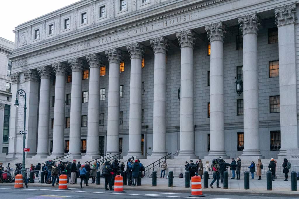 View of the Thurgood Marshall United States Courthouse in New York, where the Ghislaine Maxwell sex trafficking trial is being held.