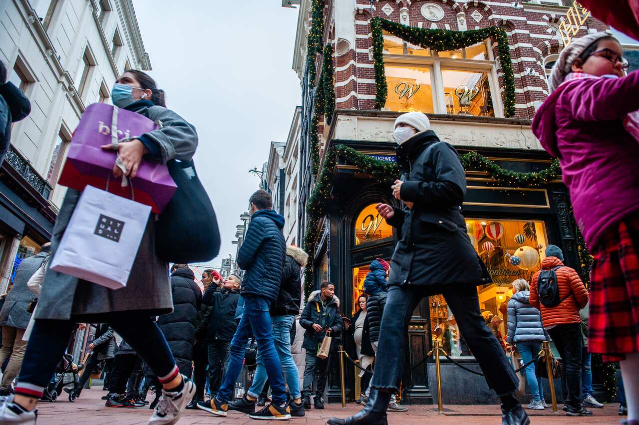 People shopping in Amsterdam ahead of a hard lockdown.