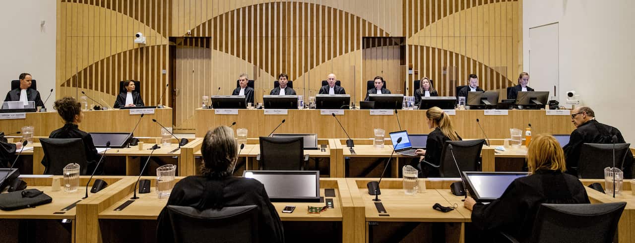 Court members sit prior the final day of the Public Prosecution Service in the extensive criminal proceedings regarding the downing of flight MH1