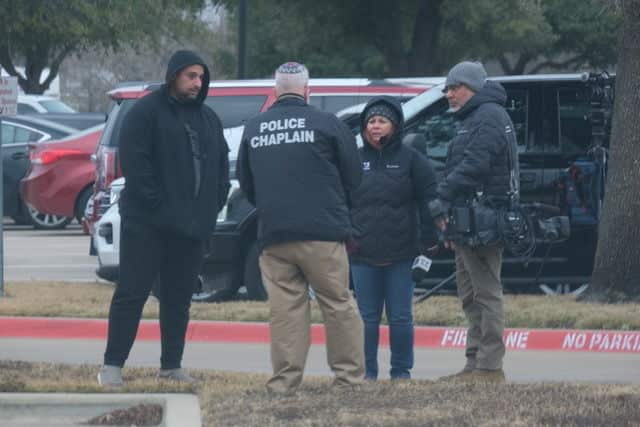 Police outside the Beth Israel Congregation Synagogue in Colleyville, Texas, United States on January 15, 2022. 