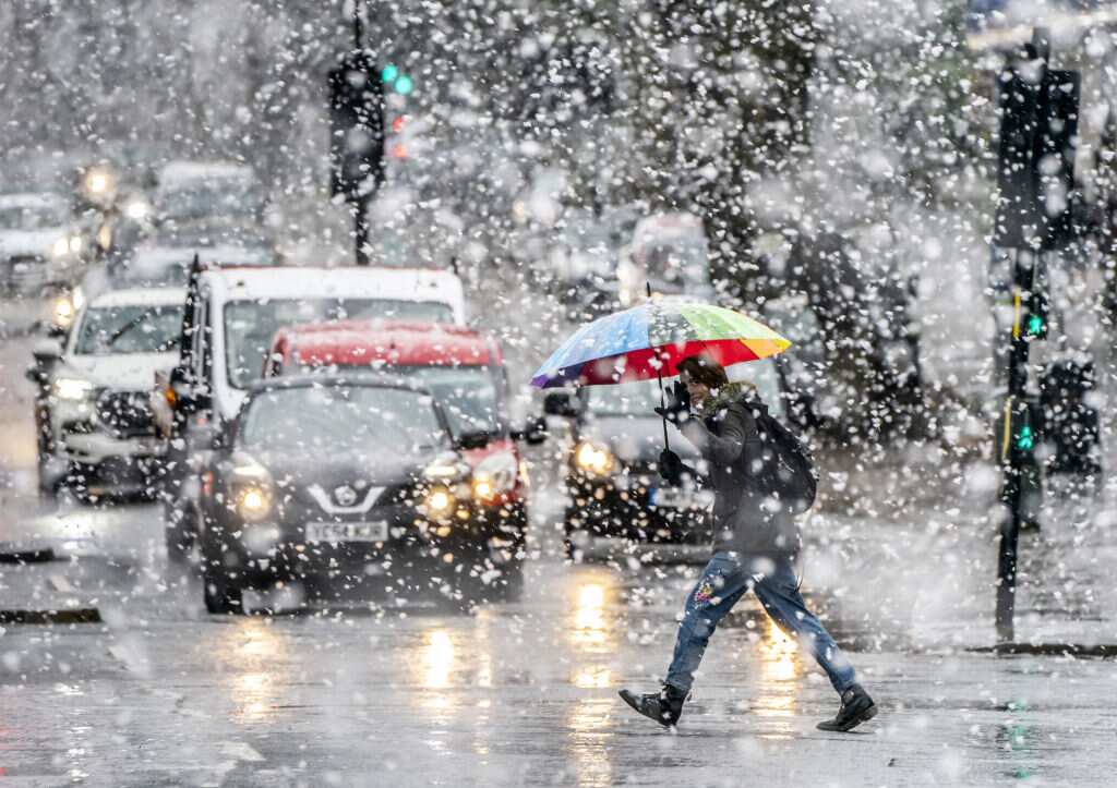 Heavy snow in York in Yorkshire, England, after Storm Eunice brought damage, disruption and record-breaking gusts of wind. 