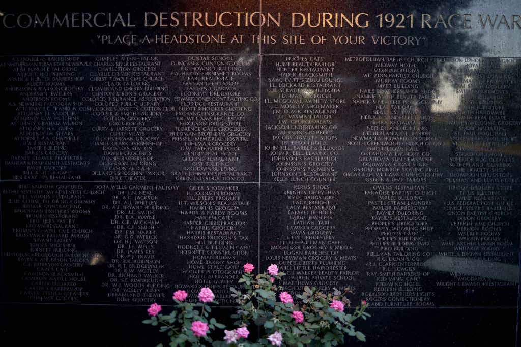 The Black Wall Street Massacre memorial names those who died in the riots.