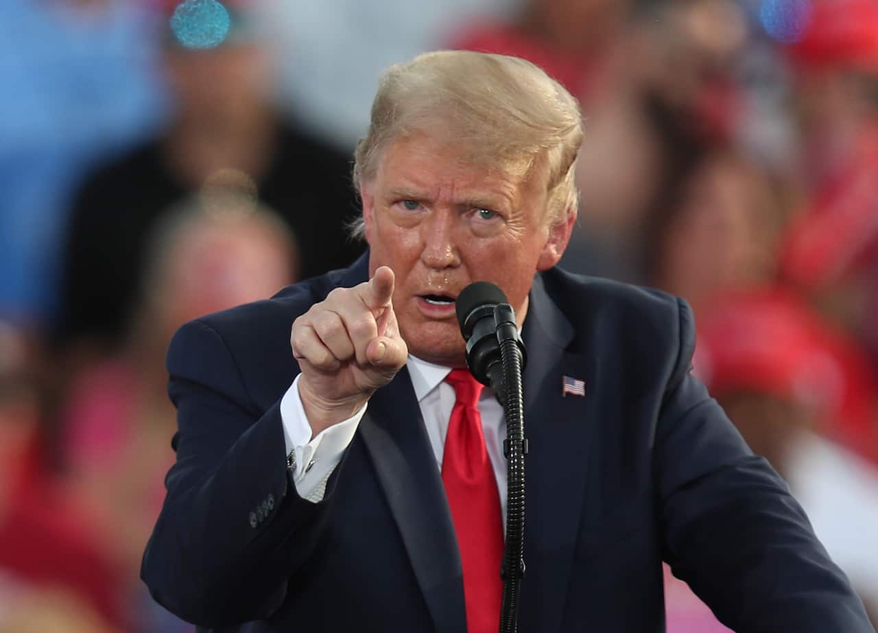 President Donald Trump speaks during a campaign event at the Ocala International Airport on 16 October, 2020 in Ocala, Florida