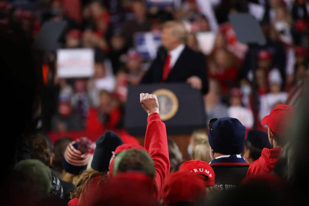 President Donald Trump attends a rally in support of Senators David Perdue and Kelly Loeffler on 5 December in Valdosta, Georgia.