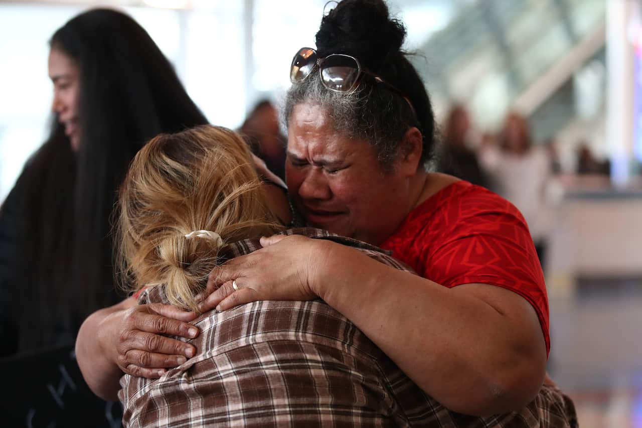 Loved ones are reunited as the first quarantine free trans-Tasman flight touches down in Auckland from Sydney on 19 April, 2021.