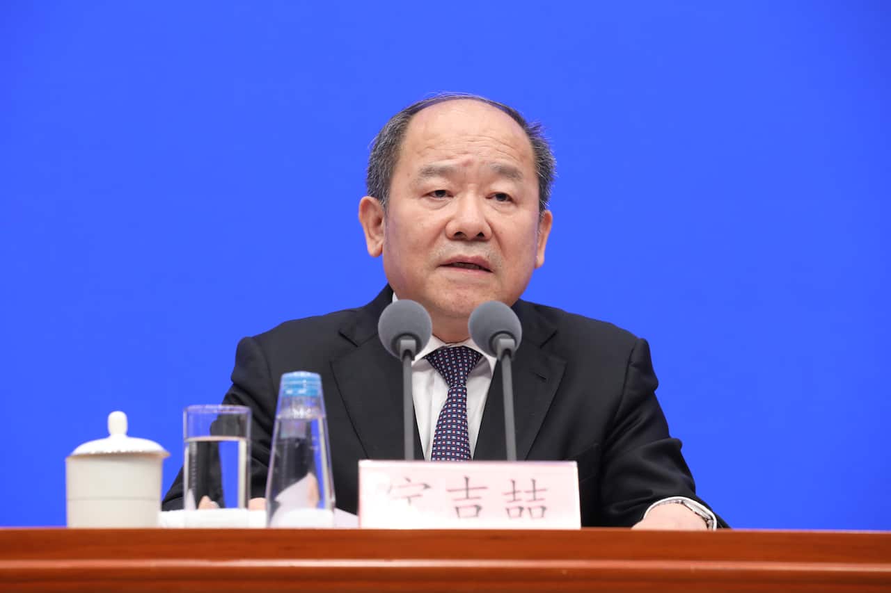 Ning Jizhe, commissioner of the National Bureau of Statistics, attends a press conference on the seventh national population census in Beijing on 11 May.