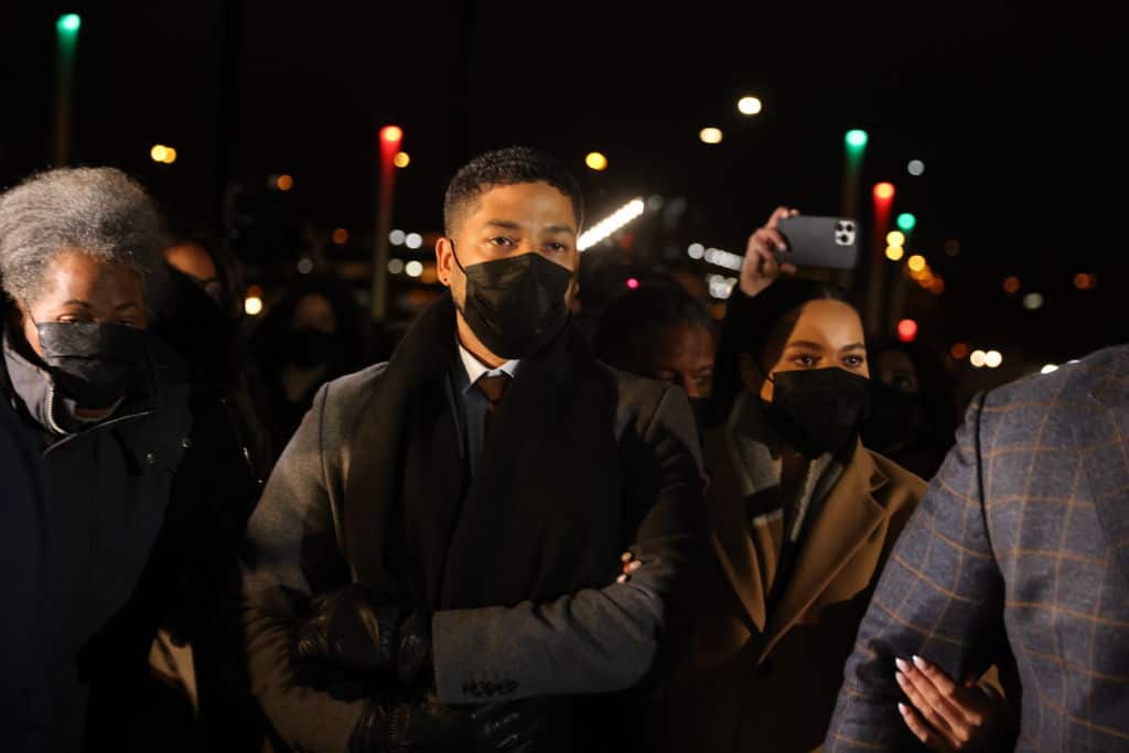 Jussie Smollett arrives at the Leighton Criminal Courts Building to hear the verdict in his trial on 9 December, 2021 in Chicago, Illinois.