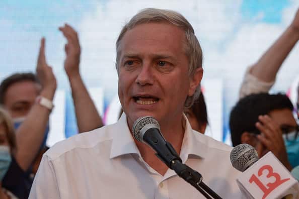 Jose Antionio Kast speakin in the Chilean capital Santiago after his defeat in the presidential runoff election.