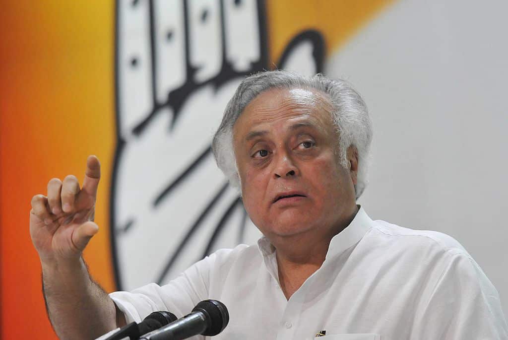 Jairam Ramesh speaking to media in 2015