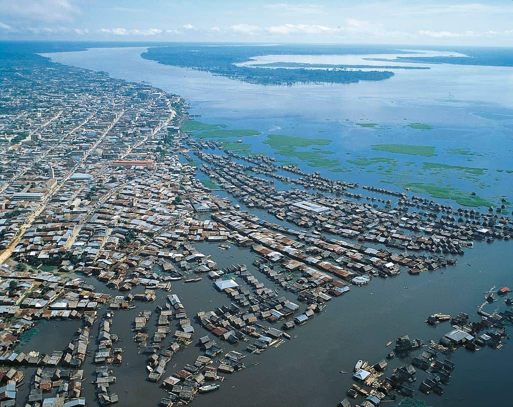 Aerial view of Iquitos on the Amazon River.