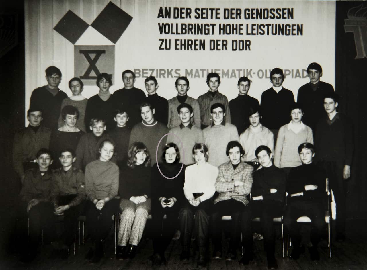 Angela Merkel-Kasner at a mathematics olympiad in 1971.