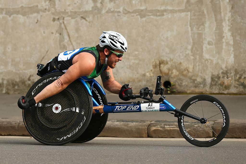 Kurt Fearnley competes in the Sydney marathon during the Blackmores Sydney Running Festival.