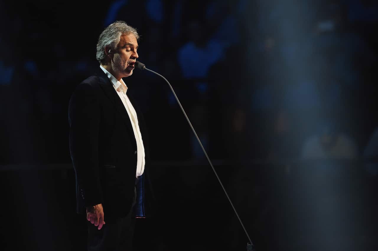 Andrea Bocelli performing.