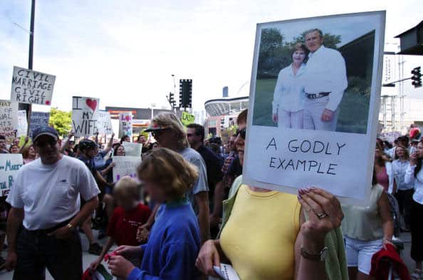 Protestors rally in support of traditional marriage in Seattle.