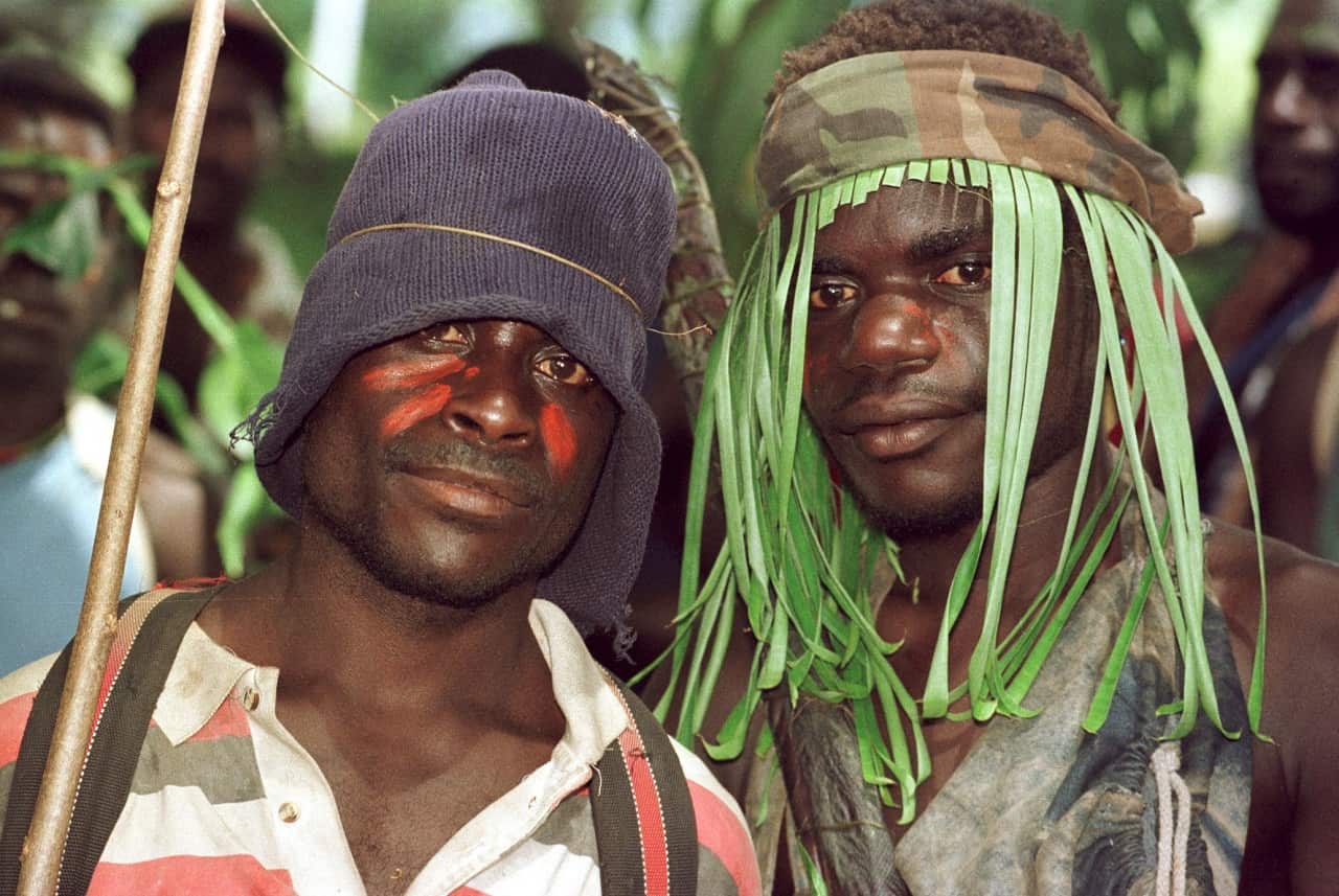 Guerillas  the Bougainville Revolutionary Army during peace talks in 1998.