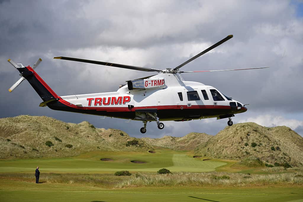 Donald Trump arrives at Trump International Golf Links on June 25, 2016 in Aberdeen, Scotland. 