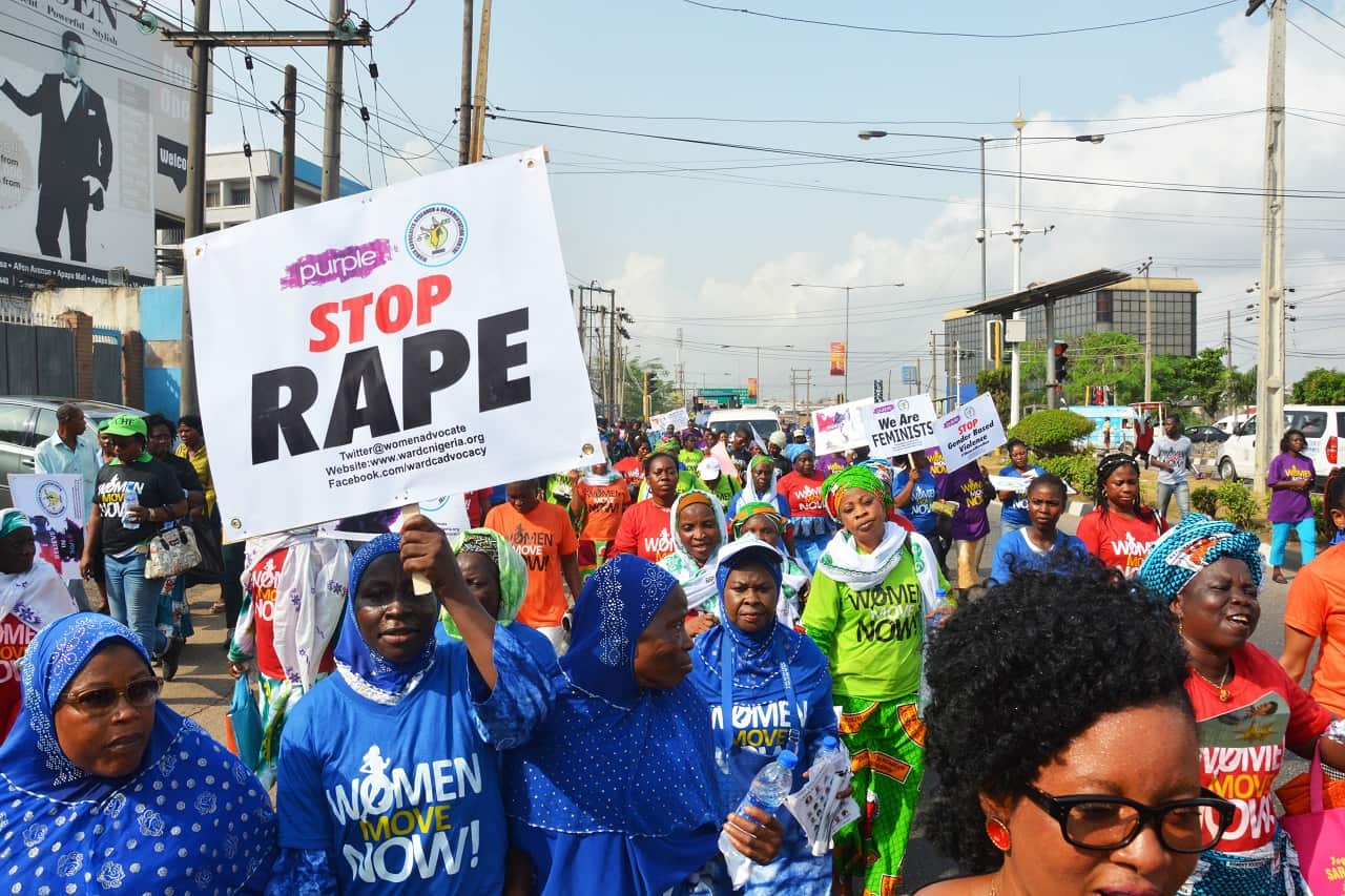 Nigerian women protest during International Women's Day in Lagos.