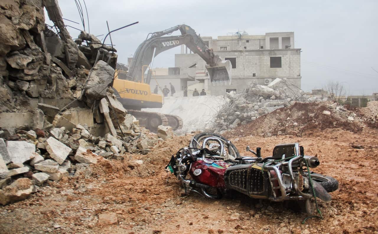 March 17, 2017, site of a reported airstrike on a mosque in the village of Al-Jineh in Aleppo province.The US military denies deliberately targeting a mosque