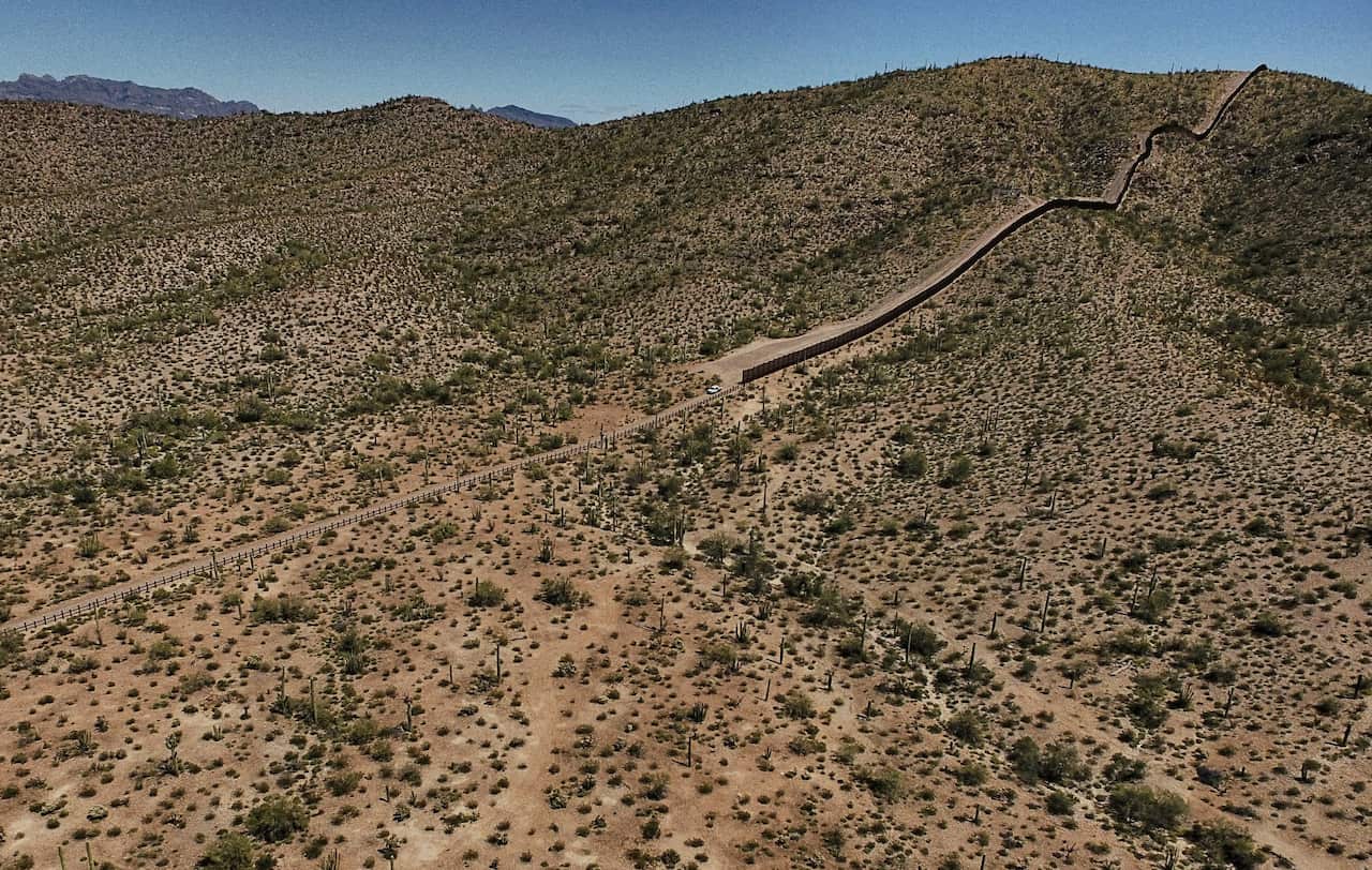 A metal fence along the border in Sonoyta, northern Mexico.