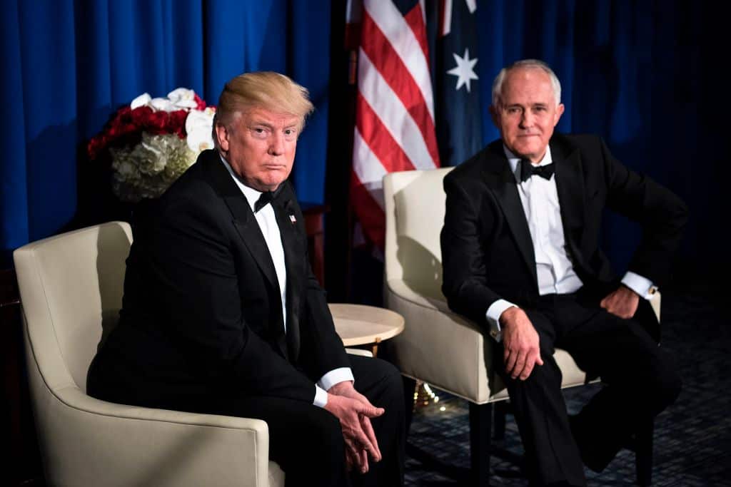 Donald Trump and Malcolm Turnbull at the Intrepid Sea, Air & Space Museum in New York in May 2017.