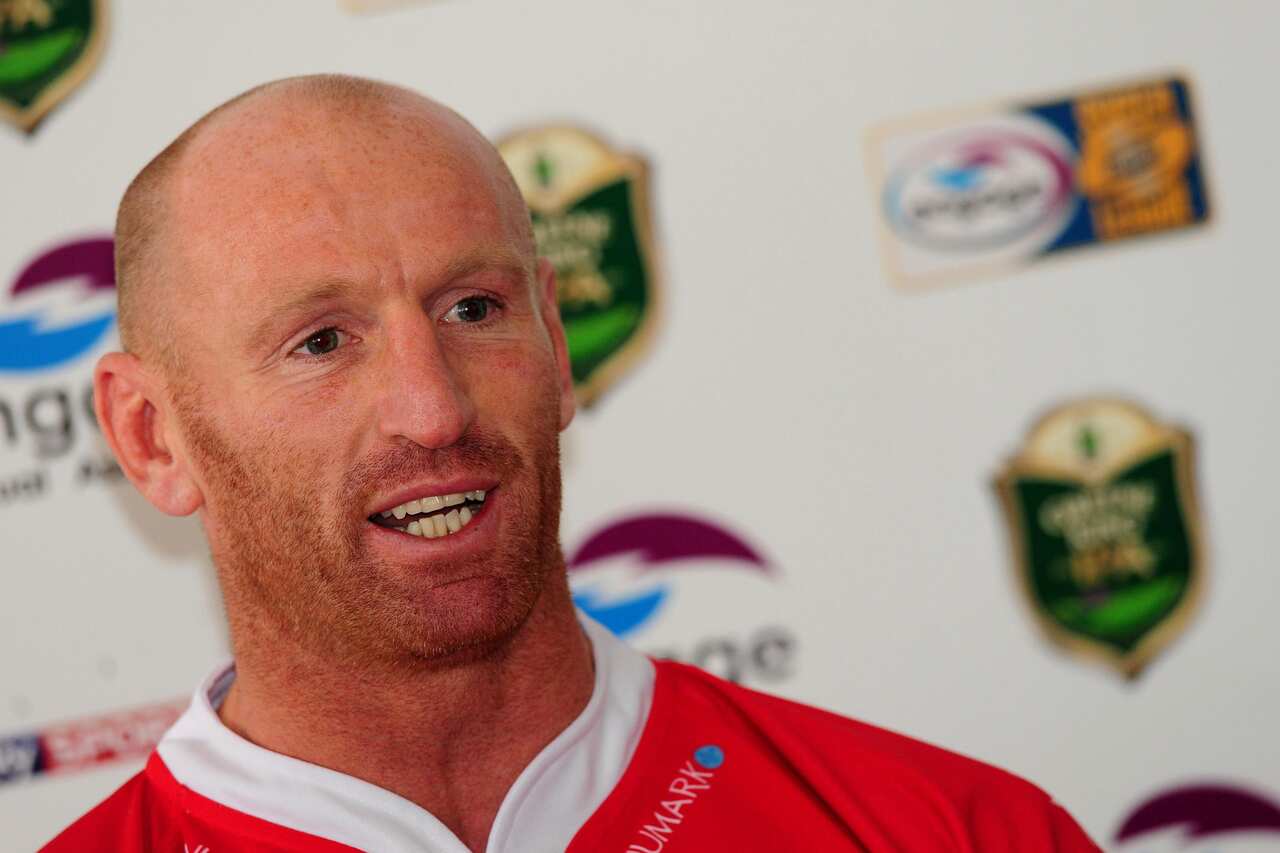 Gareth Thomas addresses the media after he signed for the Celtic Crusaders.