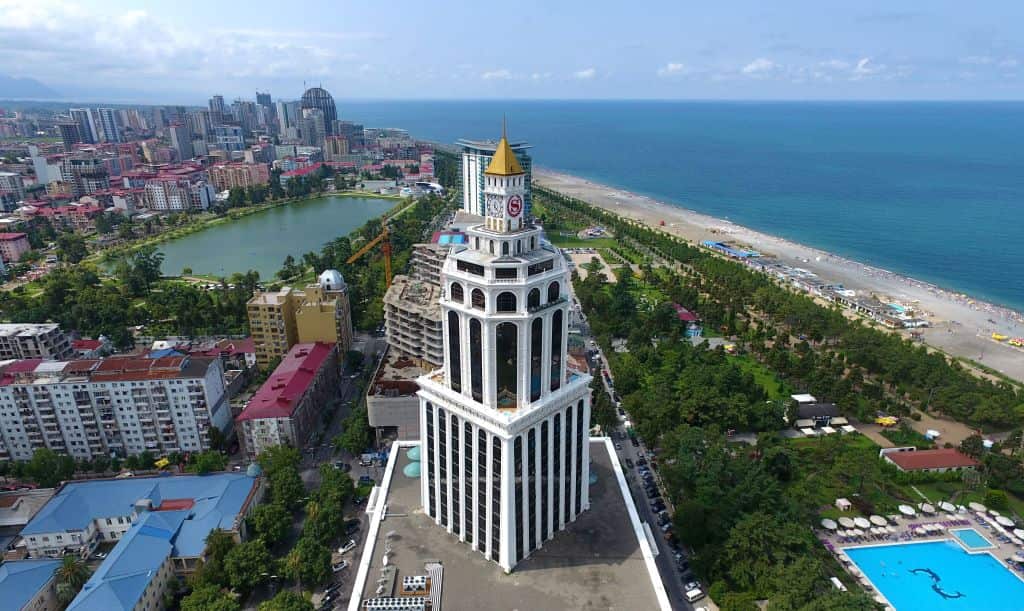 An aerial photo taken shows the Black Sea resort city of Batumi
