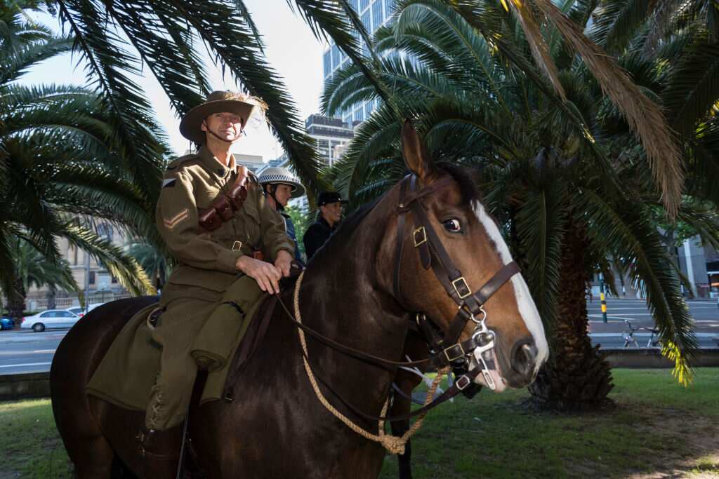 enior constable Lovette is pictured during commemorations for the centenary of the Australian Light Horse Charge