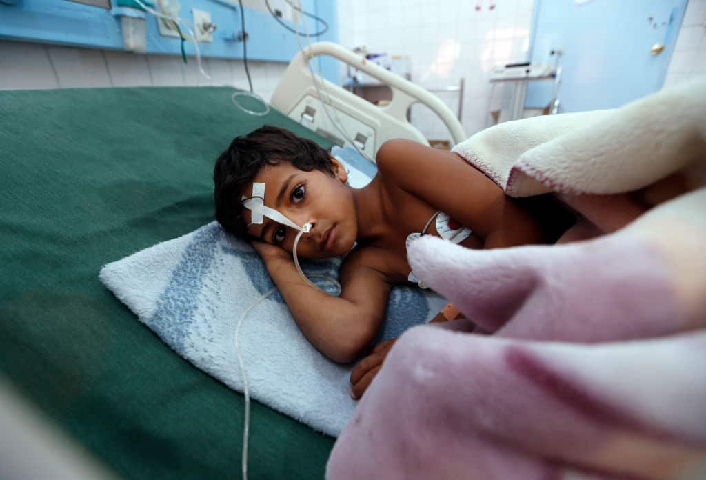 A Yemeni child suffering from diphtheria receives treatment at a hospital in the capital Sanaa on November 22, 2017. 