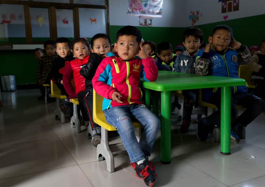 Salar ethnic minority children in a school in the Qinghai province.