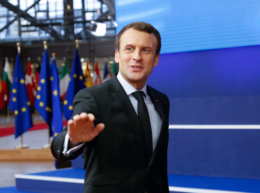 French President Emmanuel Macron arrives in Brussels for the European Council summit on 14 December 2017.